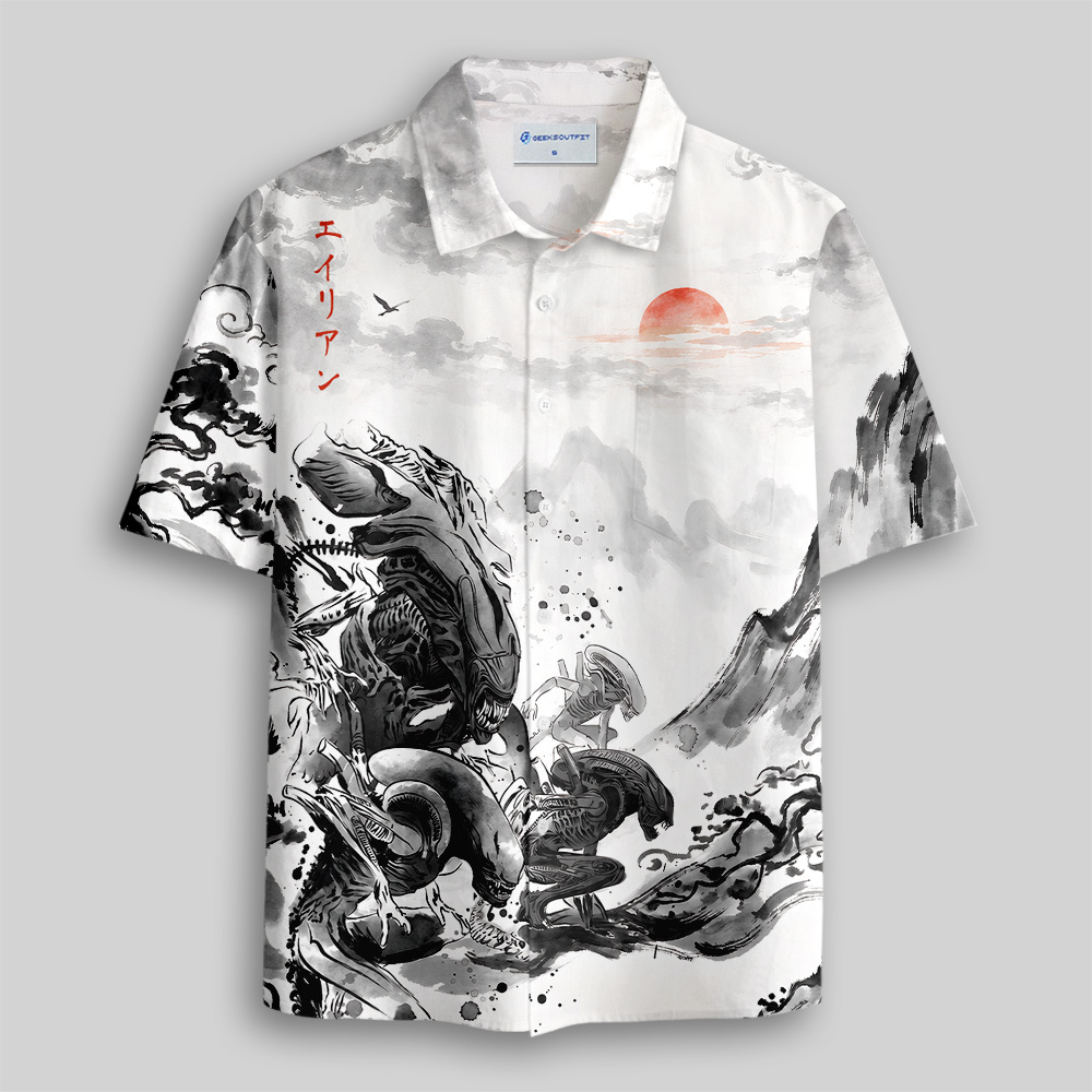 Mists of LV-426 Sumi-e Ink Button Up Pocket Shirt