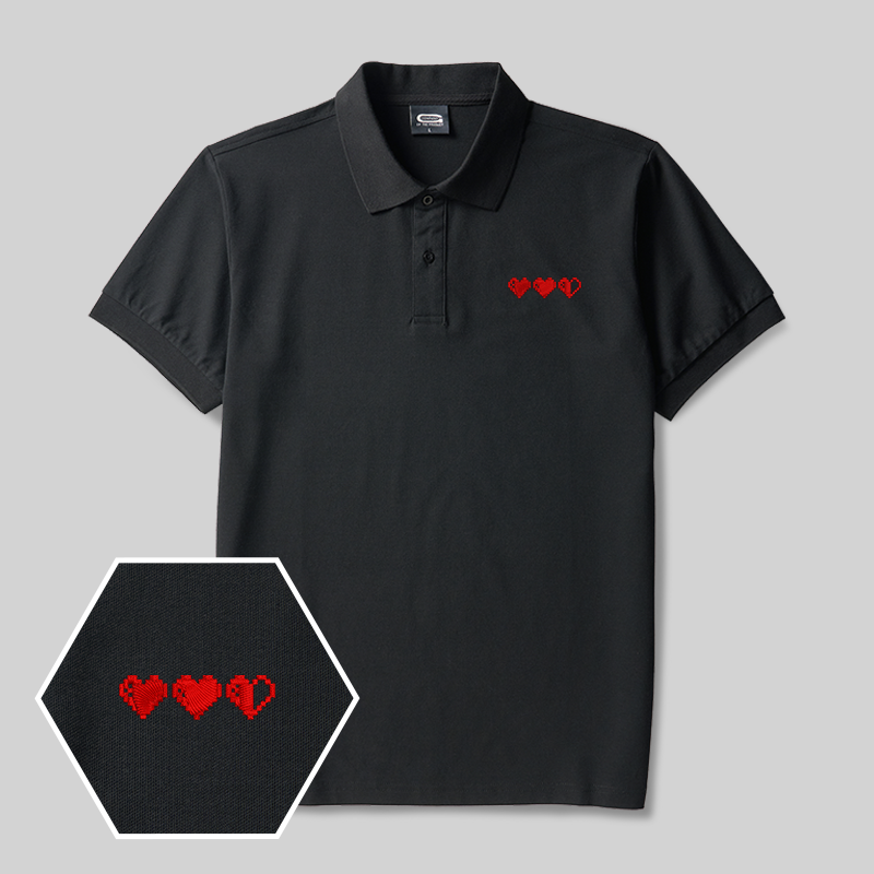 Pixel Hearts Geek Embroidered Polo Shirts