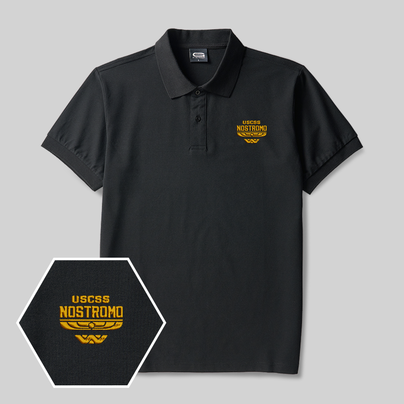 Alien Space Freighter Geek Embroidered Polo Shirts