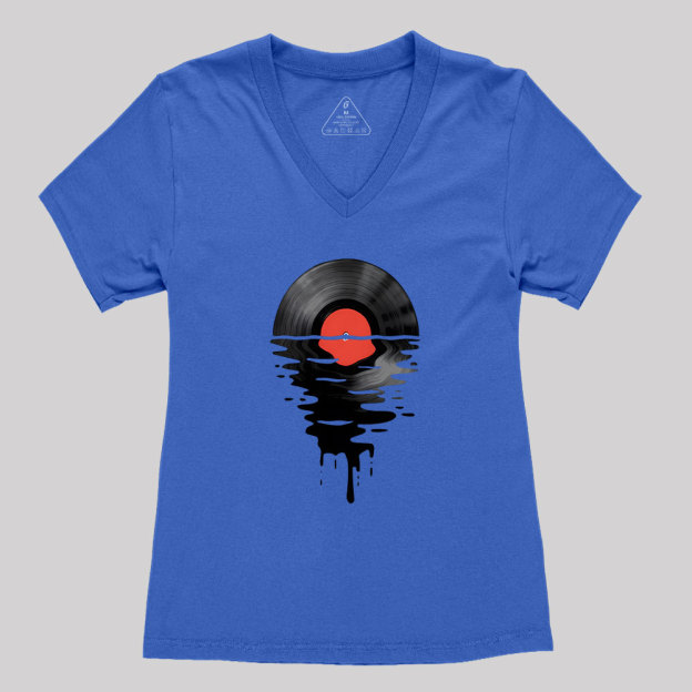 Vinyl LP Music Record Sunset Red Geek Women's V-Neck T-shirt