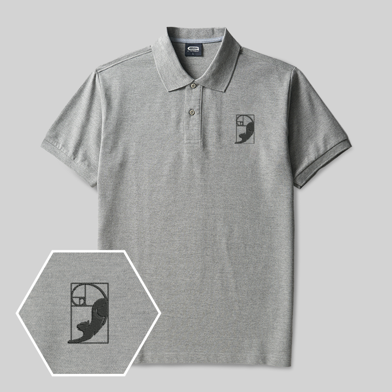 Fibonacci Cat Geek Embroidered Polo Shirts