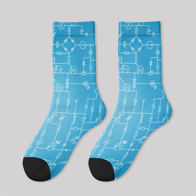Electronic Components Light Blue Men's Socks