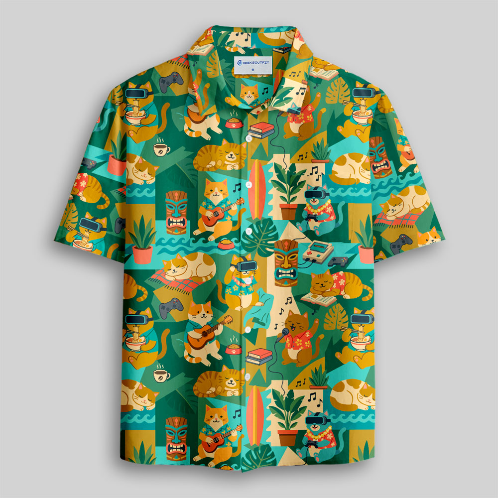 Meow-Laxing Lazy Cat Button Up Pocket Shirt