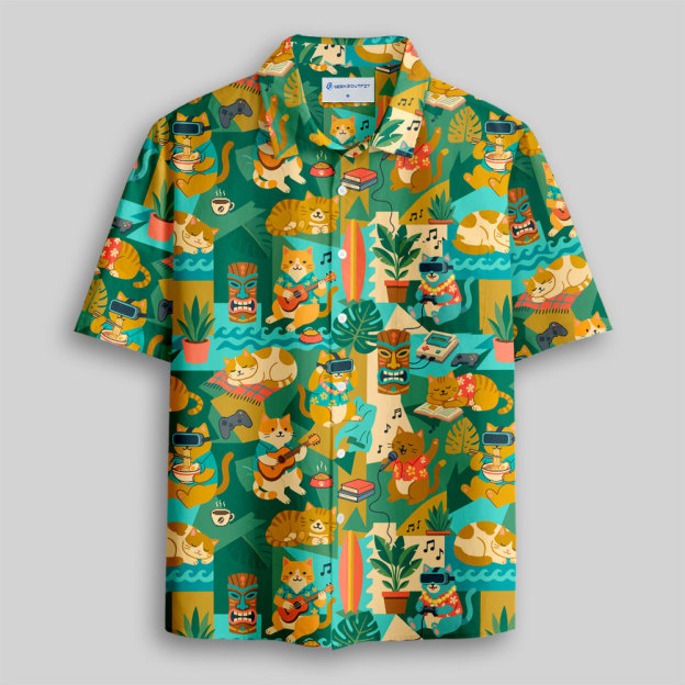Meow-Laxing Lazy Cat Button Up Pocket Shirt
