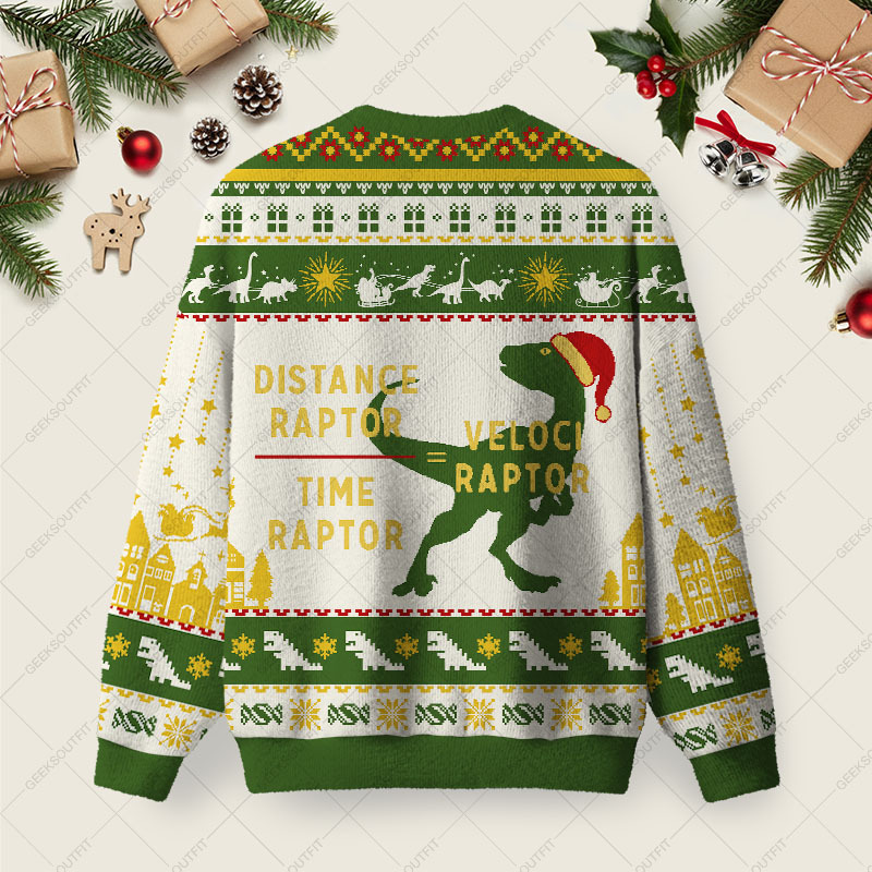 Equations Of Motion Science Velociraptor Ugly Christmas Fuzzy Fleece Sweatshirt
