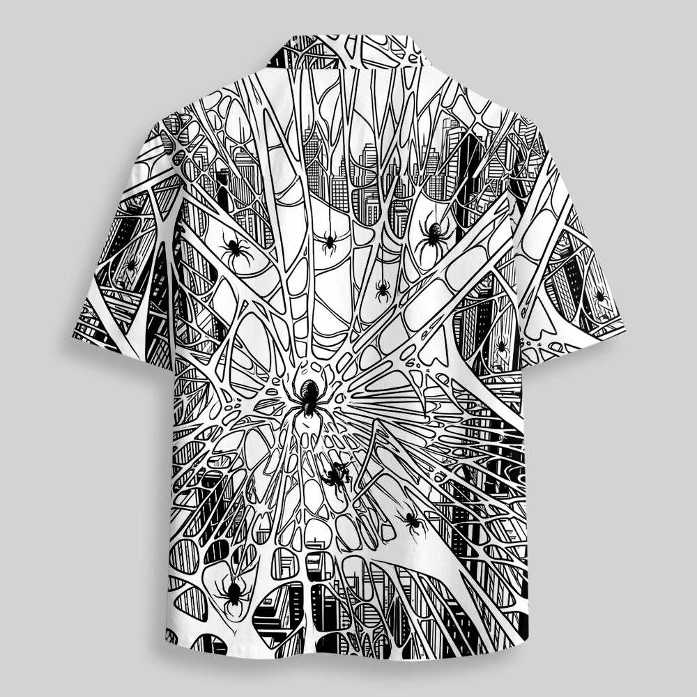 Retro Comic Web Printed Button Up Pocket Shirt