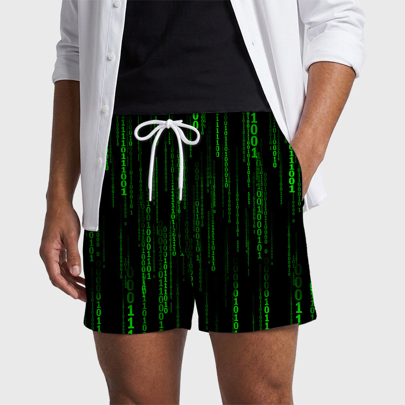 Follow the White Rabbit Black Green Design Art Geek Hawaiian Swim Trunks