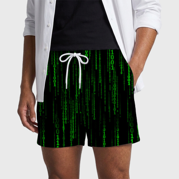 Follow the White Rabbit Black Green Design Art Geek Hawaiian Swim Trunks