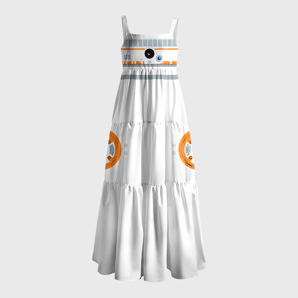 Orange & White Droid Armor Sci-Fi Geek Tiered Cami Maxi Dress