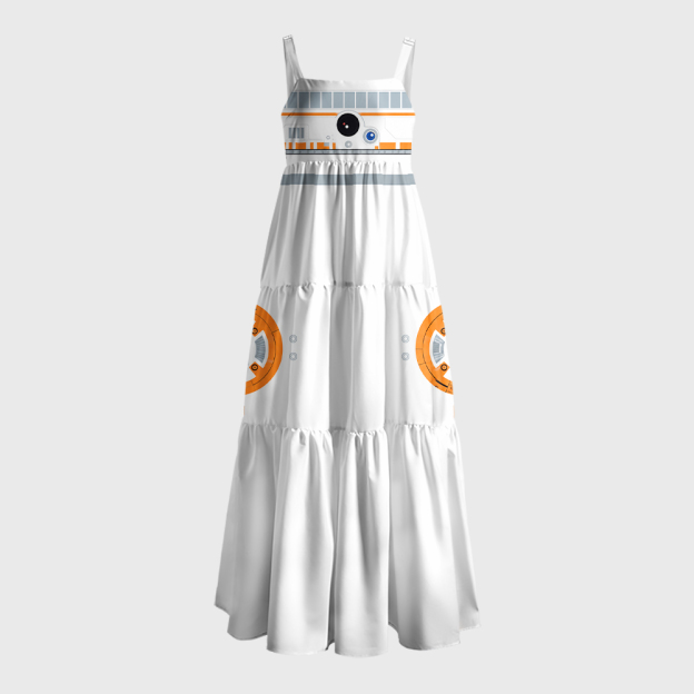 Orange & White Droid Armor Sci-Fi Geek Tiered Cami Maxi Dress