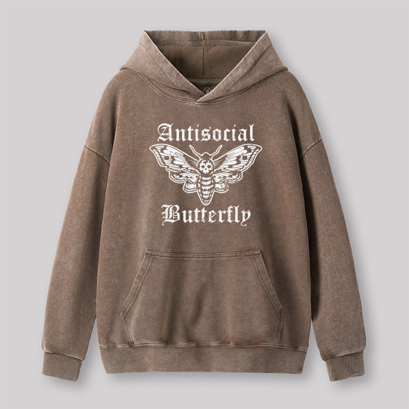 Funny Antisocial Butterfly Washed Hoodie