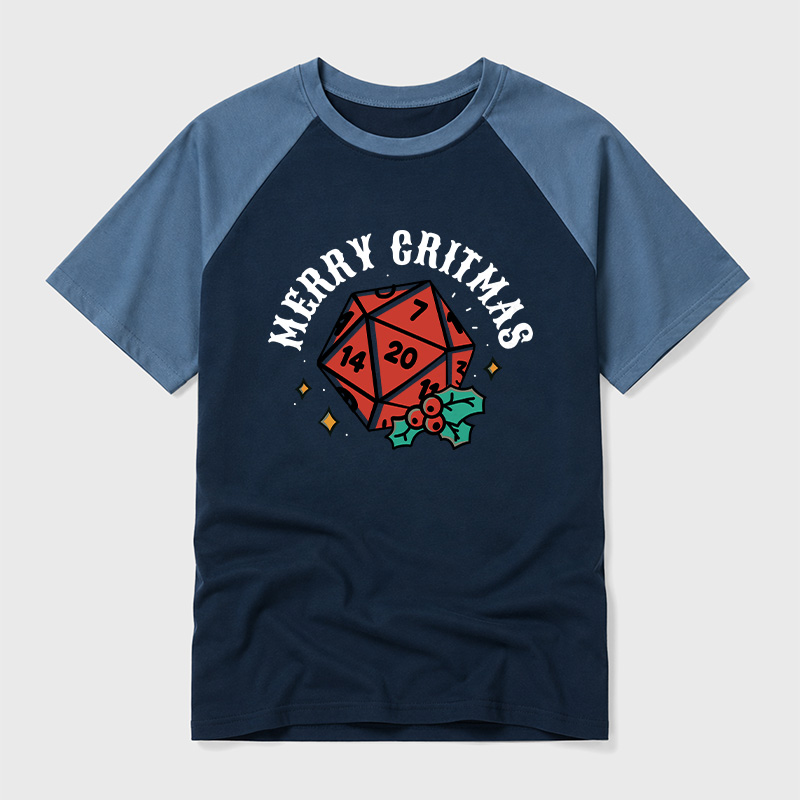 Polyhedral Dice Xmas Geek Retro Raglan T-Shirt