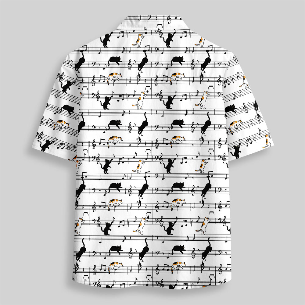 Meow-sic Notes Playful Kittens on Musical Staff Button Up Pocket Shirt
