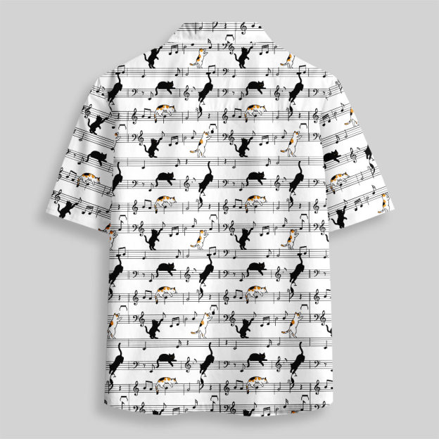 Meow-sic Notes Playful Kittens on Musical Staff Button Up Pocket Shirt