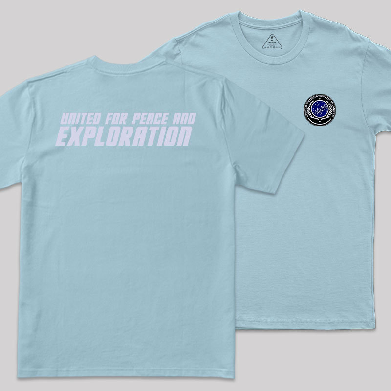 United For Peace And Exploration Front and Back Printing Geek T-Shirt