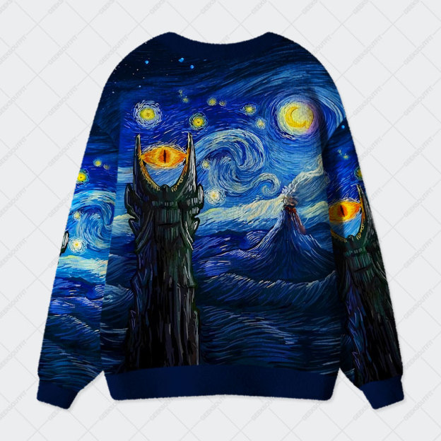 Starry Night of Mordor Geek Ugly Cardigan Sweaters 