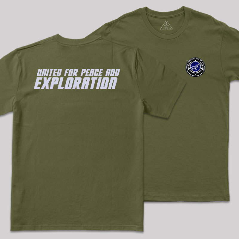 United For Peace And Exploration Front and Back Printing Geek T-Shirt