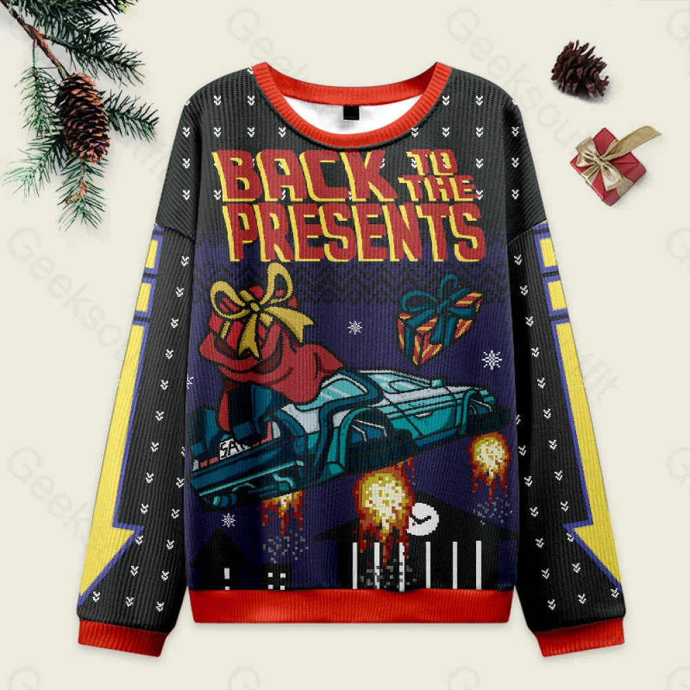 Back To The Present Ugly Christmas Sweater Men??s Style-S