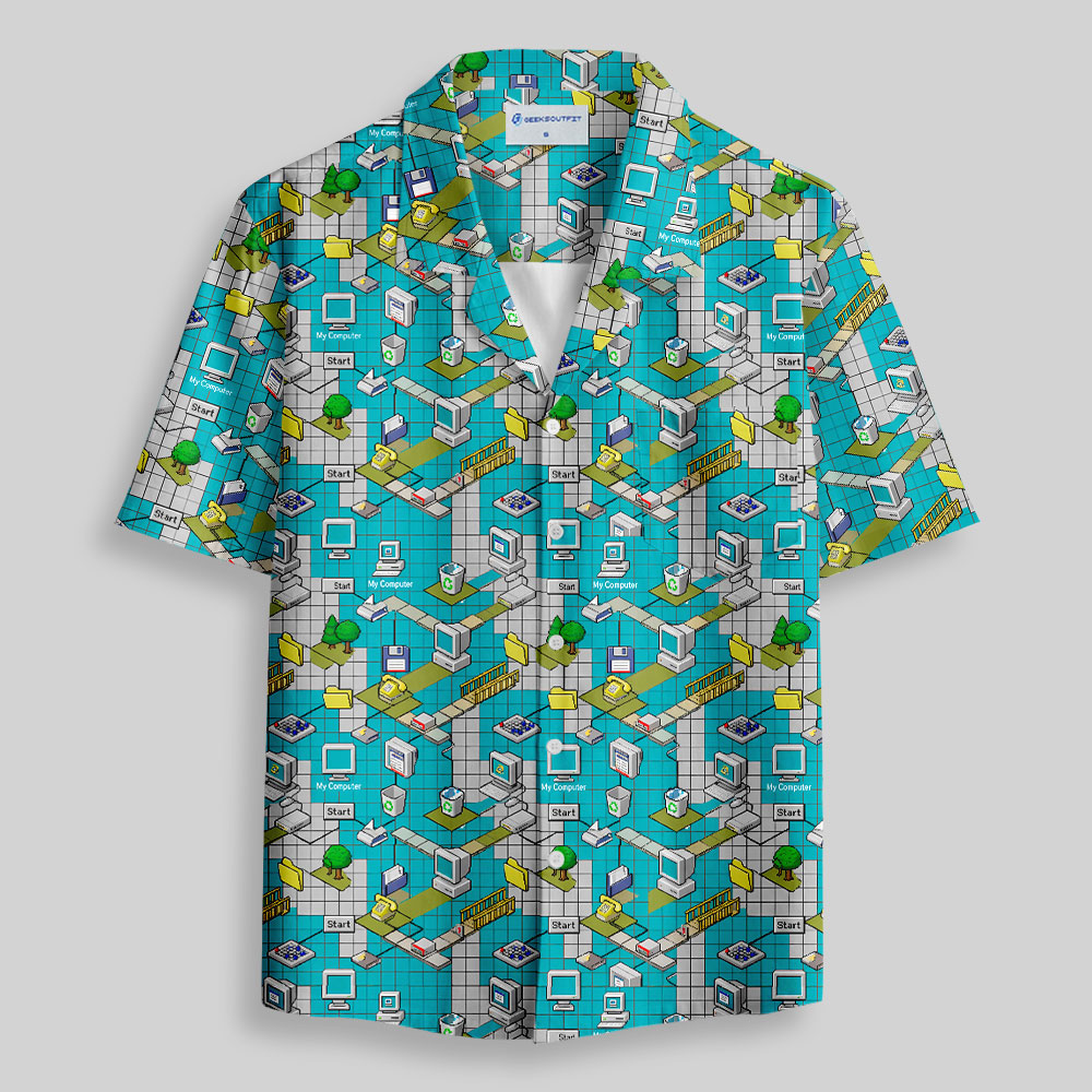 System Reboot 90s Desktop Aesthetic Button Up Pocket Shirt