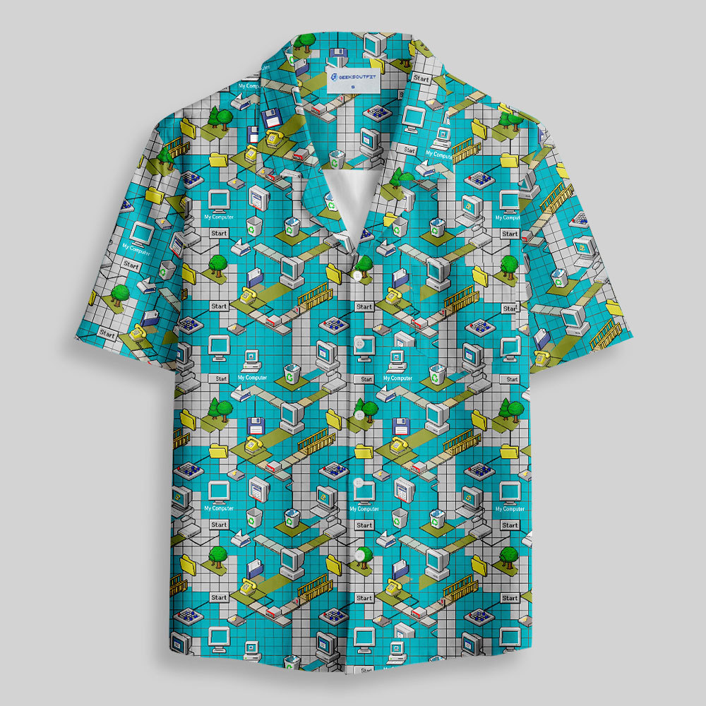 System Reboot 90s Desktop Aesthetic Button Up Pocket Shirt