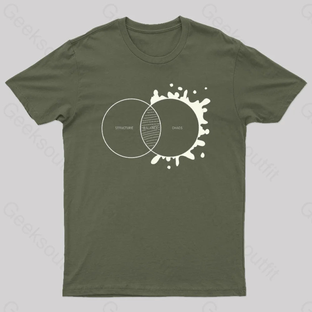 Balance Between Structure And Chaos Geek T-Shirt Army Green / S