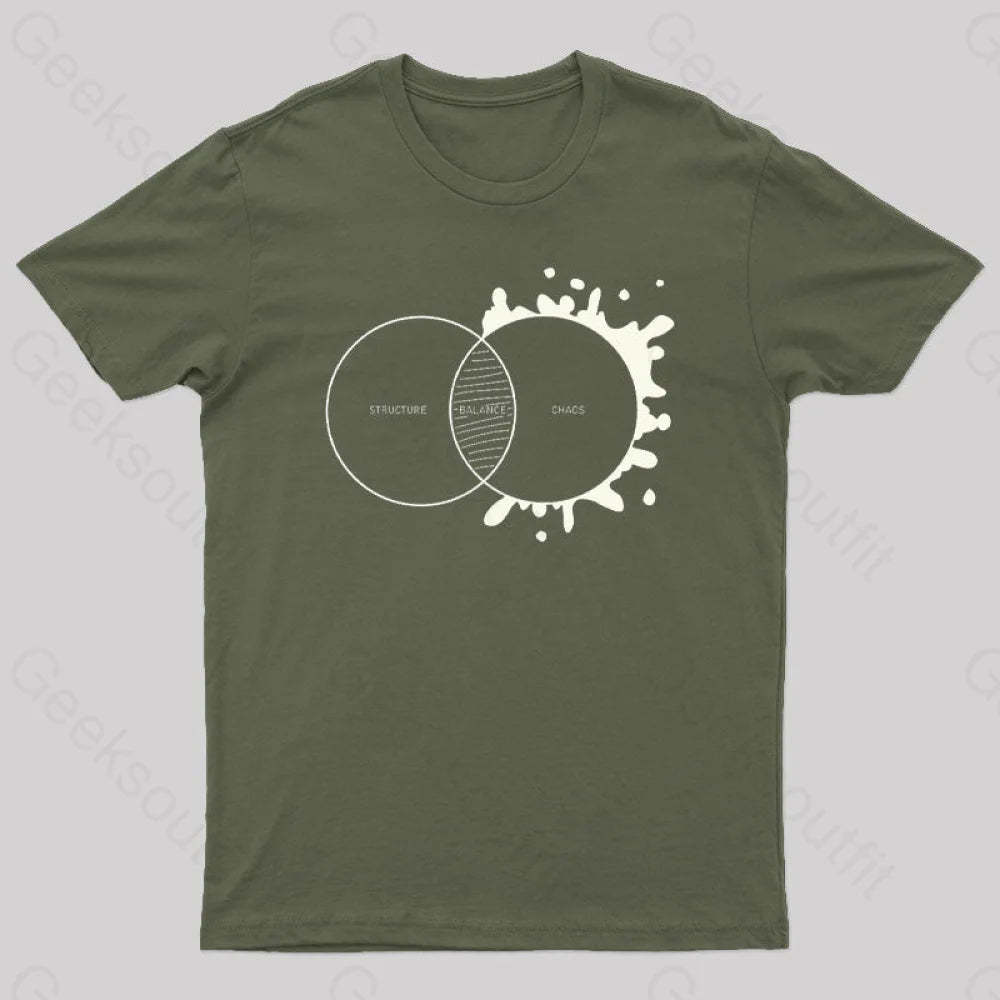 Balance Between Structure And Chaos Geek T-Shirt Army Green / S