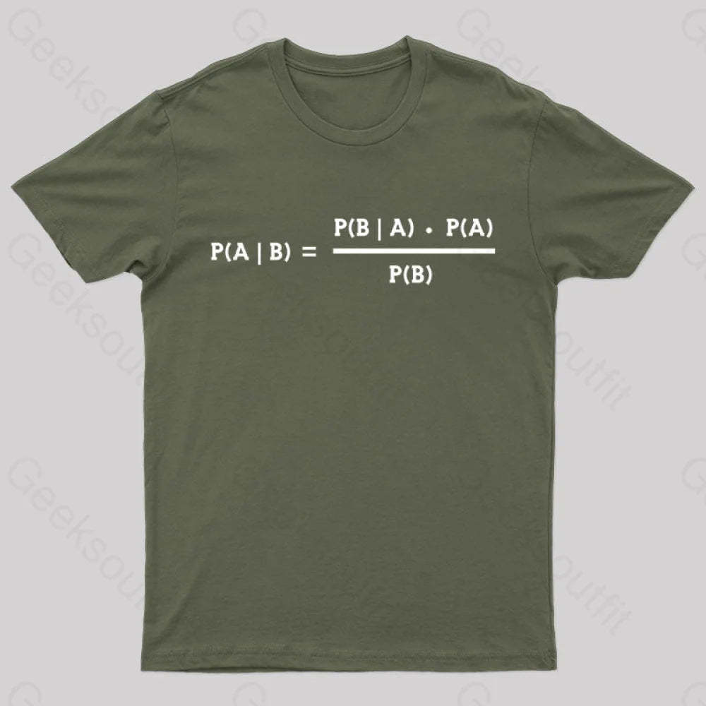 Bayes Theorem Nerd T-Shirt Army Green / S