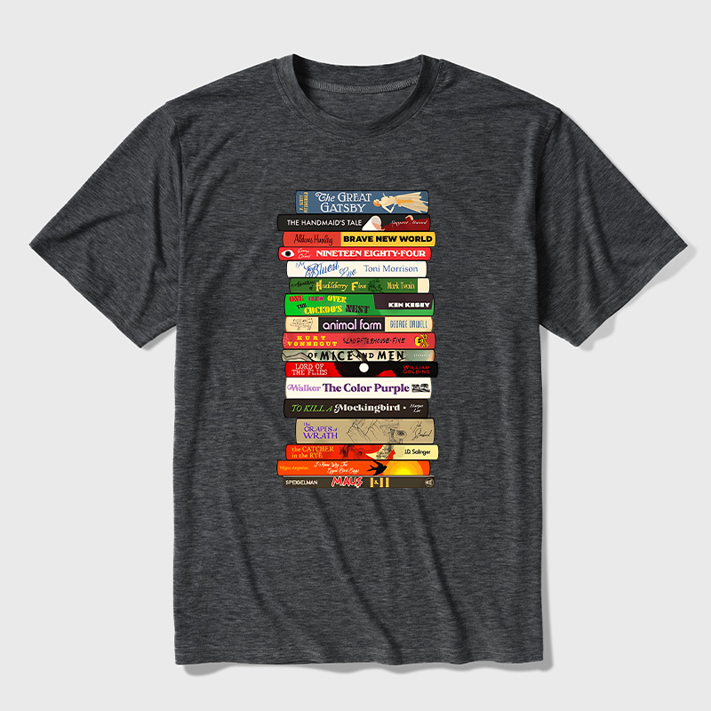 Classic Banned Books Stack Ultra Soft Heather Tees