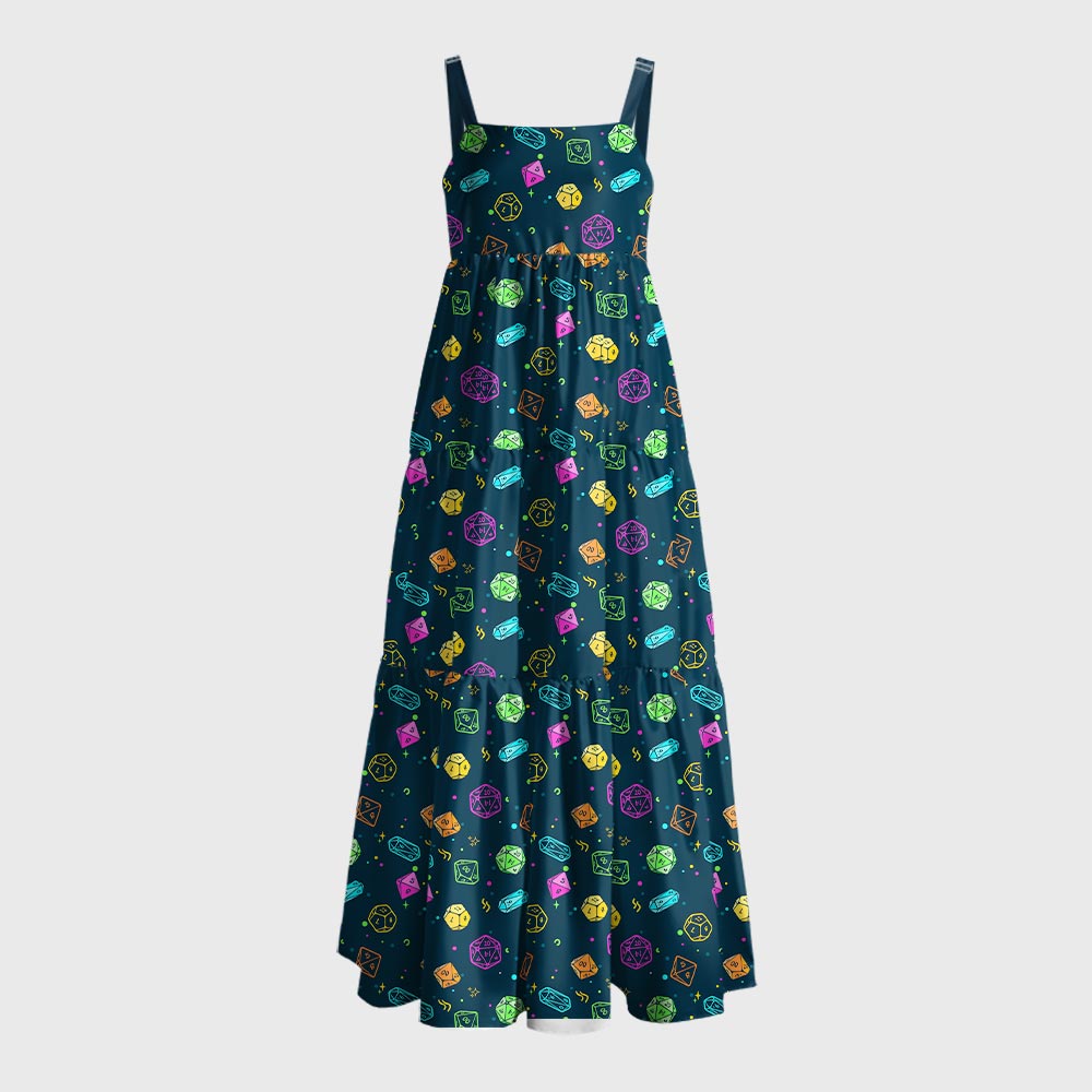Colorful DND Dice RPG Geek Tiered Cami Maxi Dress