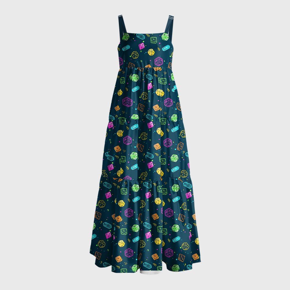 Colorful DND Dice RPG Geek Tiered Cami Maxi Dress