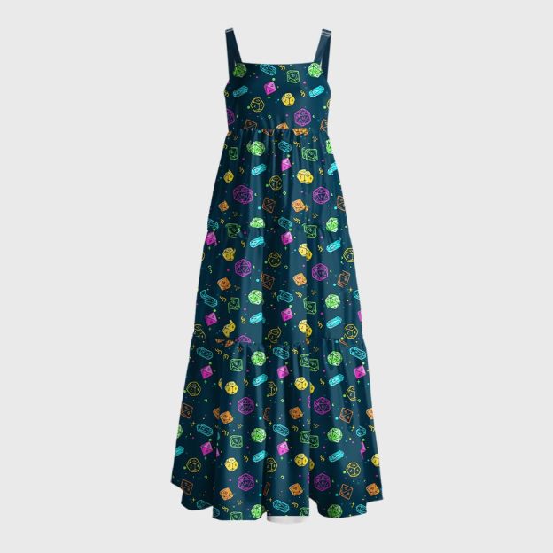 Colorful DND Dice RPG Geek Tiered Cami Maxi Dress