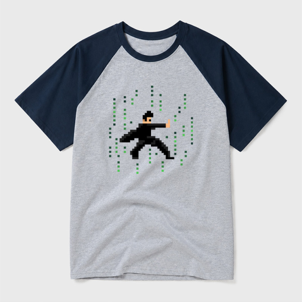 Pixel Green Code Matrix Hero Sci-Fi Geek Retro Raglan T-Shirt