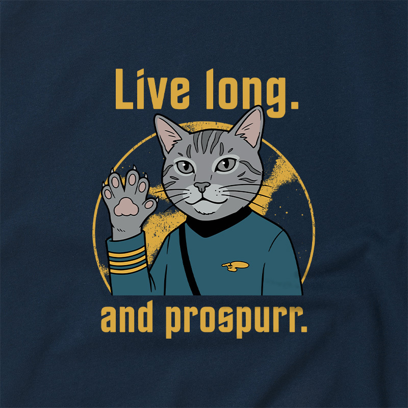 Live Long and Prospurr Vulcan Cat Geek Retro Raglan T-Shirt