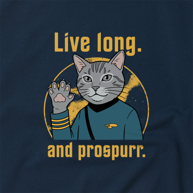 Live Long and Prospurr Vulcan Cat Geek Retro Raglan T-Shirt