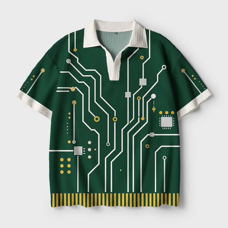 Green Tech Circuit Geek Crochet Polo Shirt