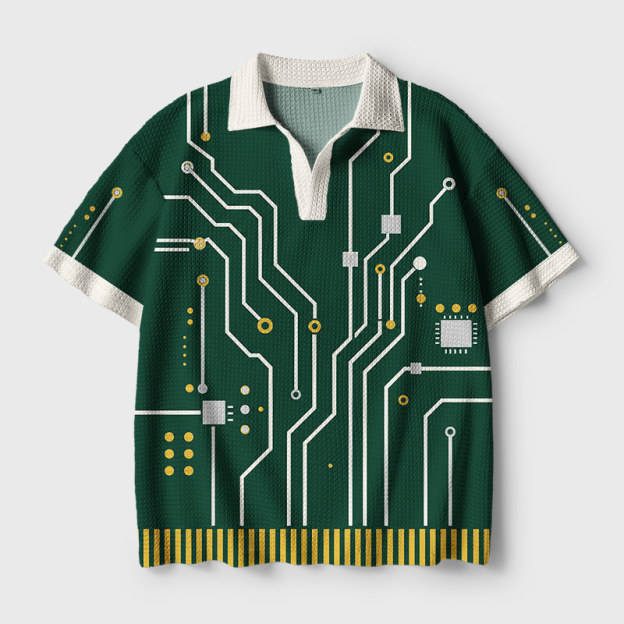 Green Tech Circuit Geek Crochet Polo Shirt