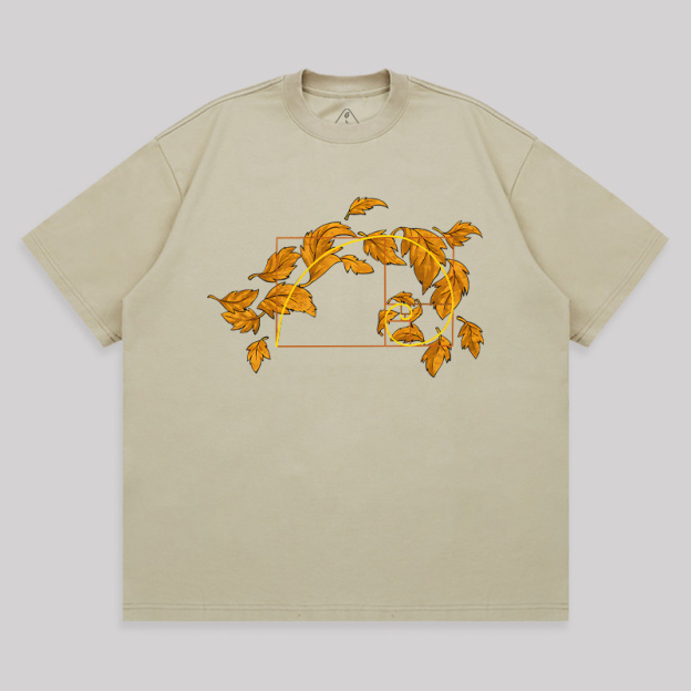 Autumn Wind Blowing Leaves in Fibonacci Unisex Oversized T-shirt