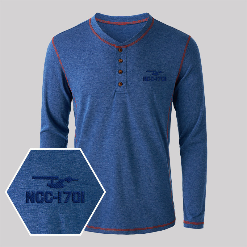 Ncc 1701 Embroidered Long Sleeve Henley Shirts