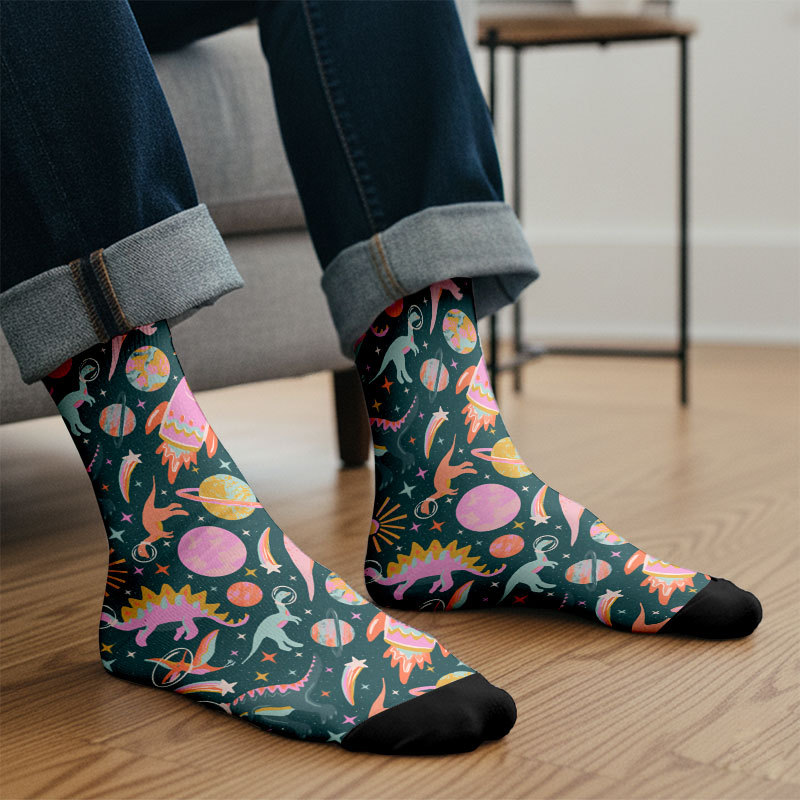 Colorful Dinosaur Planet Men's Socks