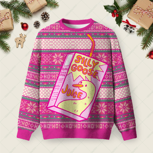 Silly Goose Juice Party Pink Christmas Fuzzy Fleece Sweatshirt