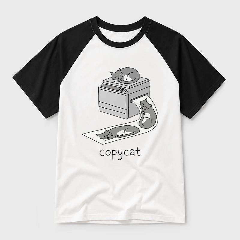 Copycat Printer Nap Graphic Geek Retro Raglan T-Shirt