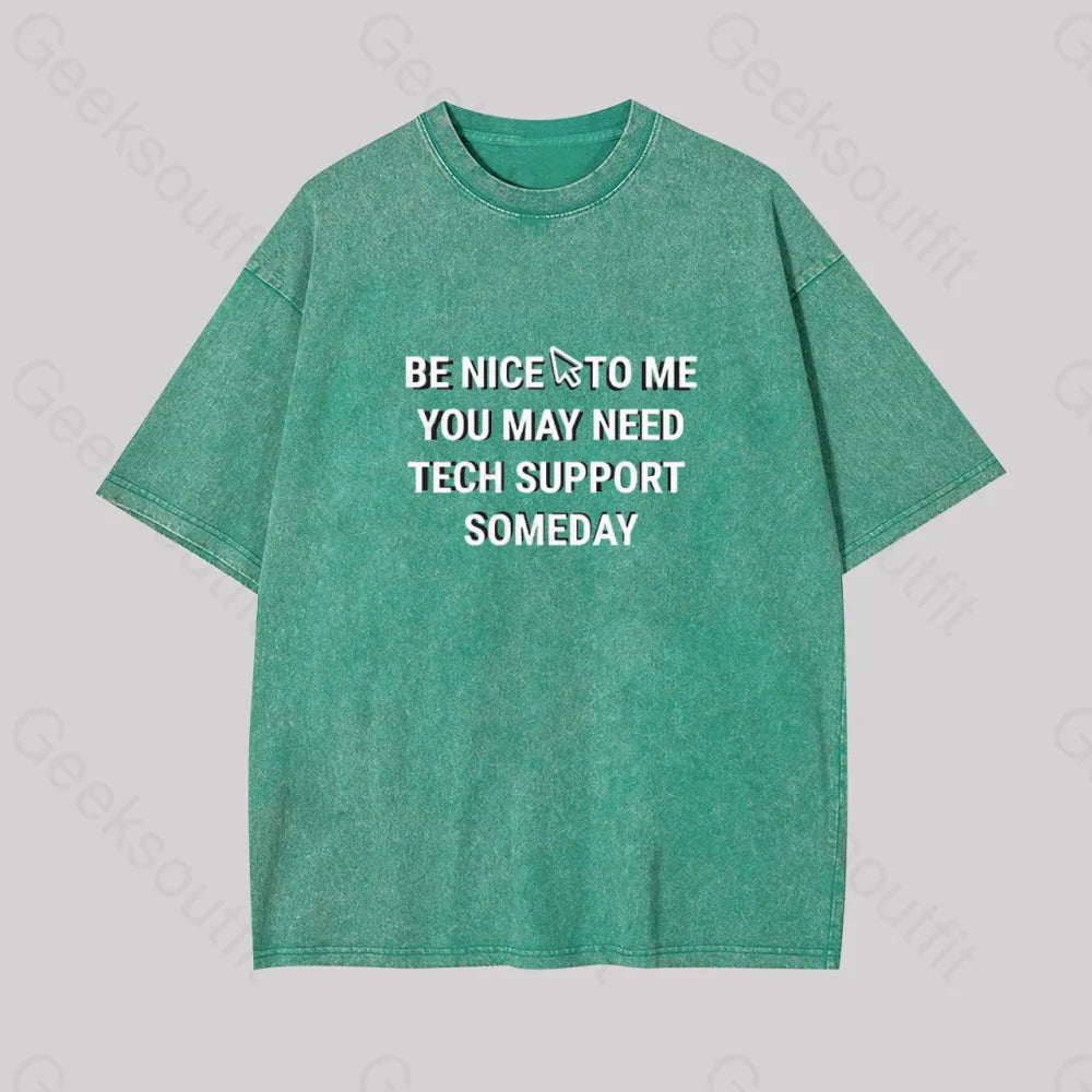 Be Nice Tech Support Geek Washed T-Shirt Grass Green / S