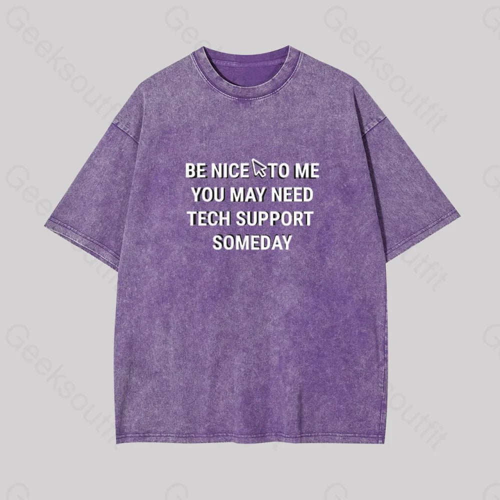 Be Nice Tech Support Geek Washed T-Shirt Purple / S