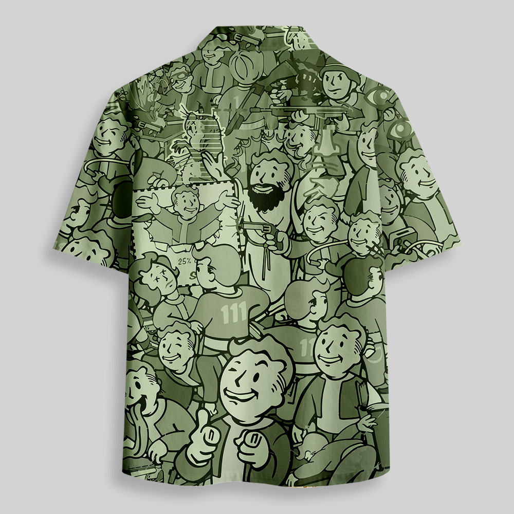Vault Boy Green Button Up Pocket Shirt
