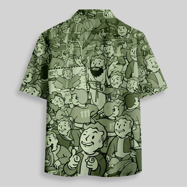Vault Boy Green Button Up Pocket Shirt