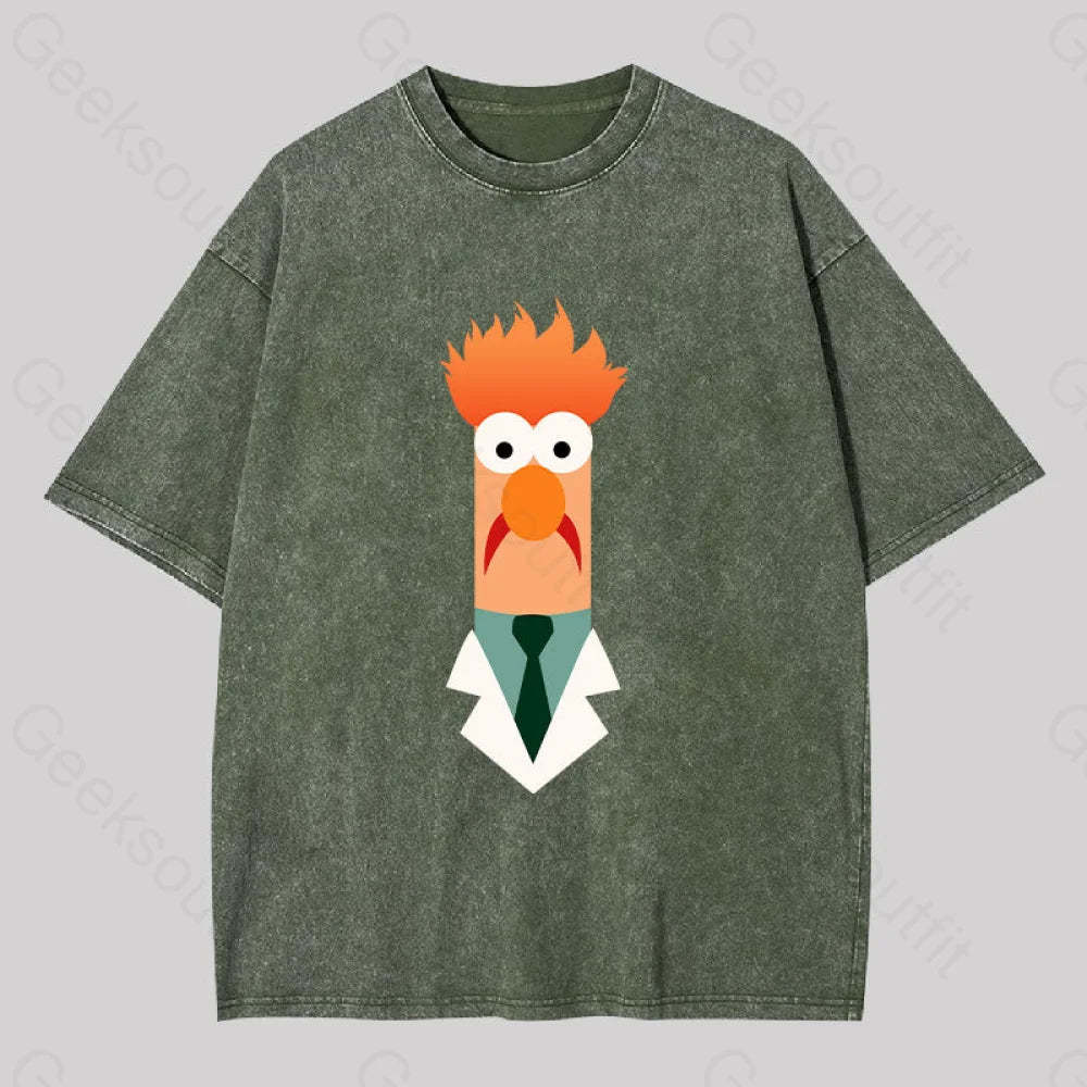 Beaker Funny Washed T-Shirt Army Green / S