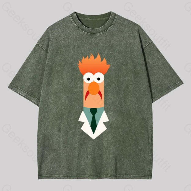 Beaker Funny Washed T-Shirt Army Green / S
