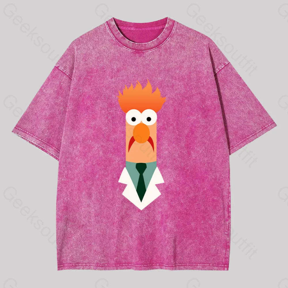 Beaker Funny Washed T-Shirt Rose Red / S