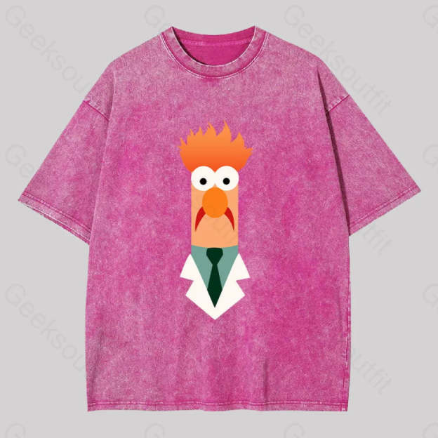 Beaker Funny Washed T-Shirt Rose Red / S
