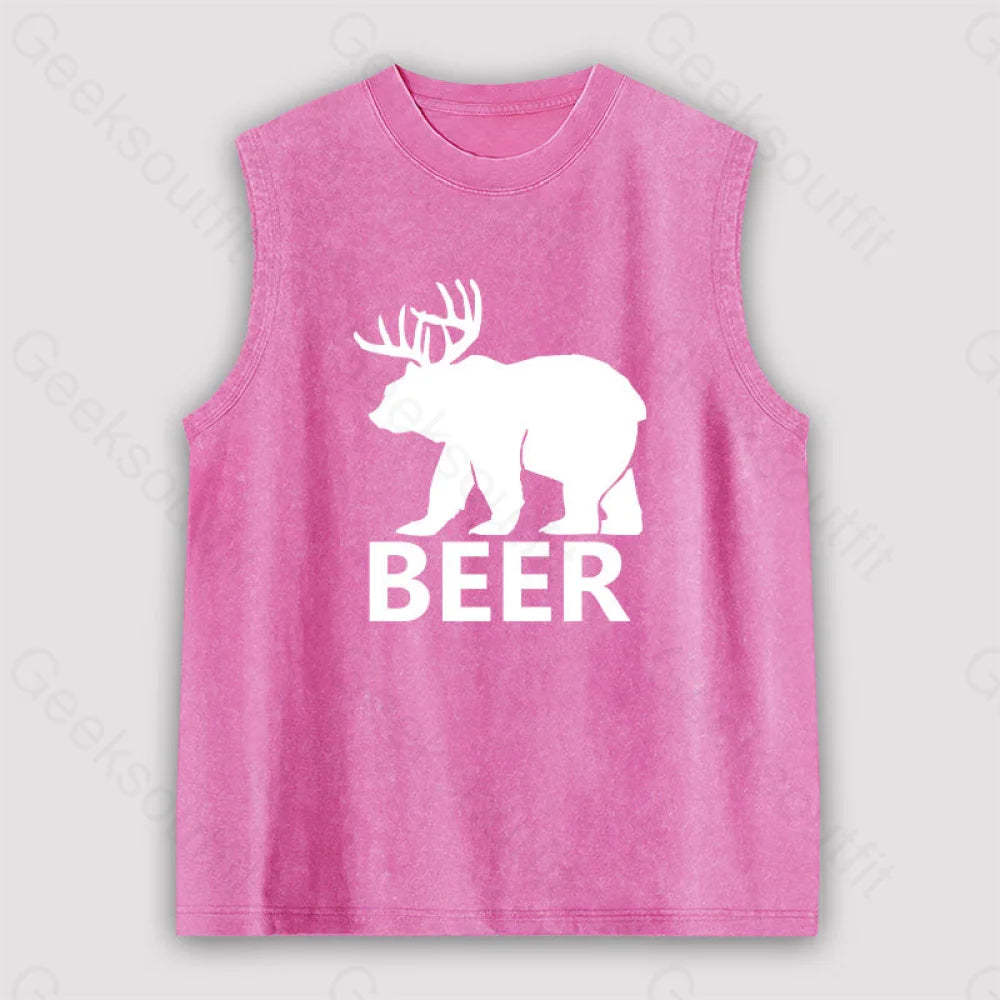 Bear Unisex Washed Tank Pink / S